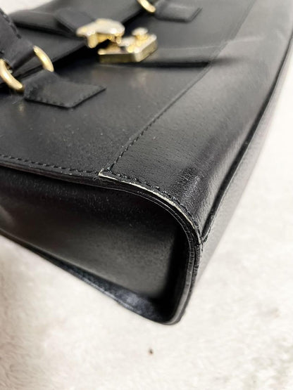 Valentino Garavani Hand Bag Tote Purse Logo Leather Black Authentic