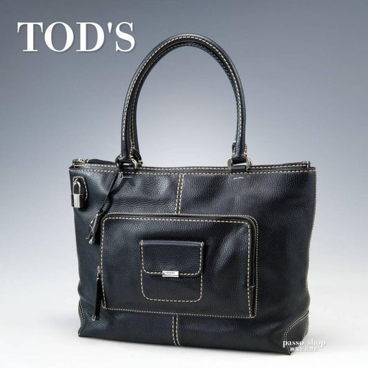 TOD'S Hand Bag Tote Purse Leather Black Authentic
