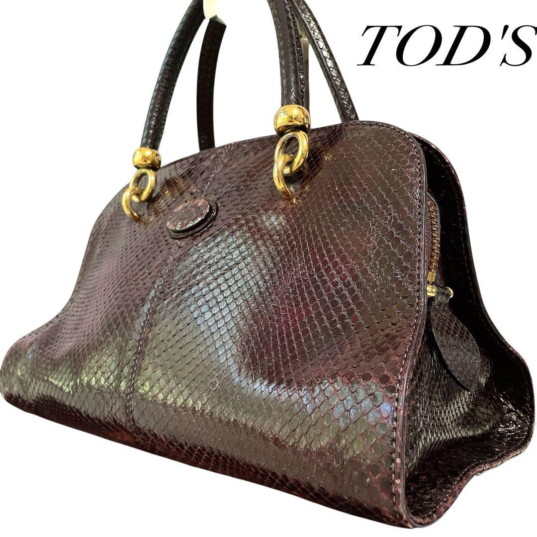 TOD'S Hand Bag Tote Purse Leather Brown Authentic