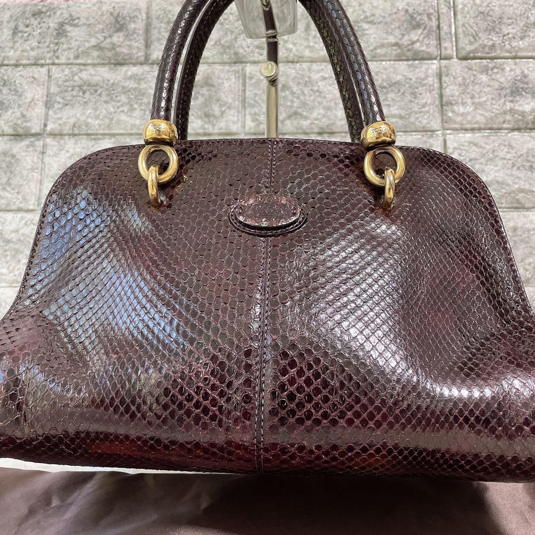 TOD'S Hand Bag Tote Purse Leather Brown Authentic