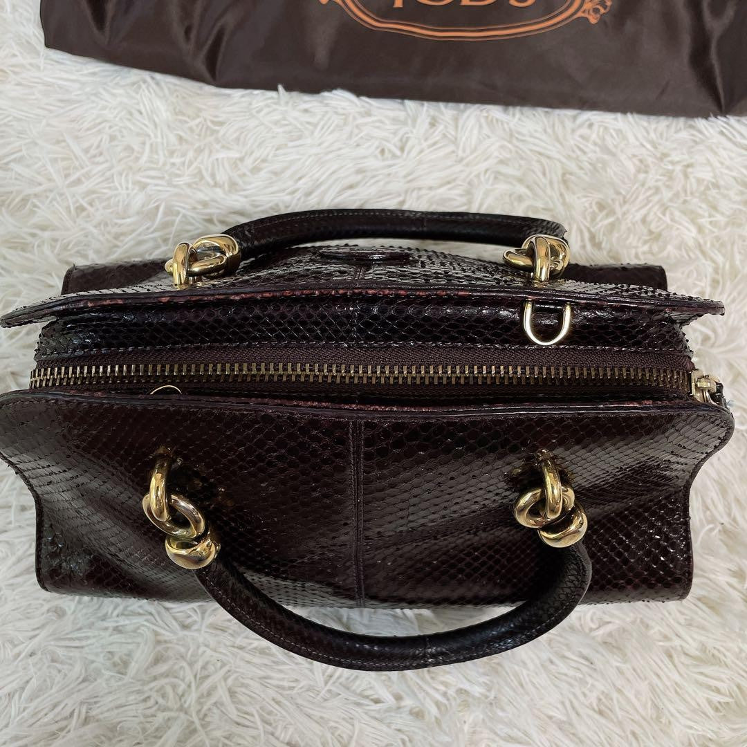 TOD'S Hand Bag Tote Purse Leather Brown Authentic