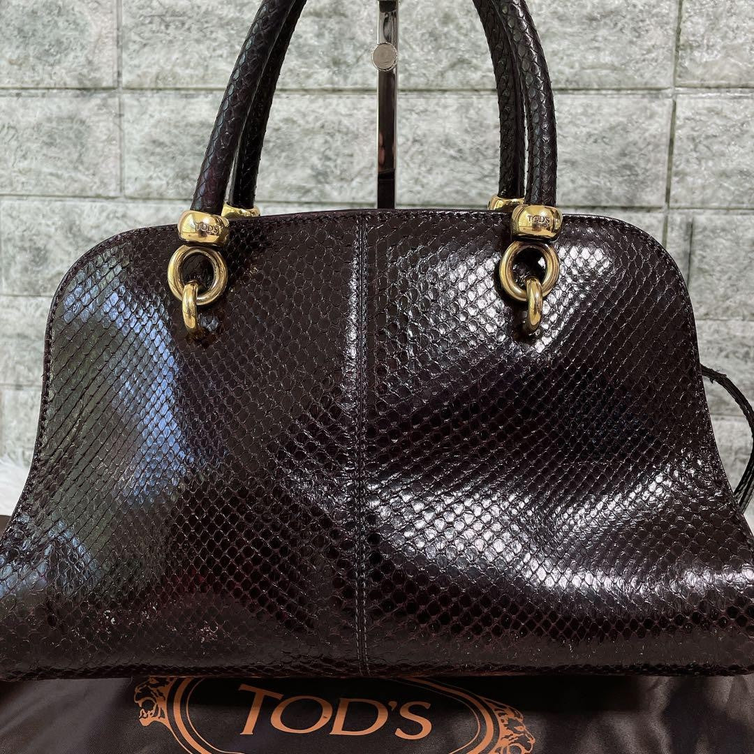 TOD'S Hand Bag Tote Purse Leather Brown Authentic