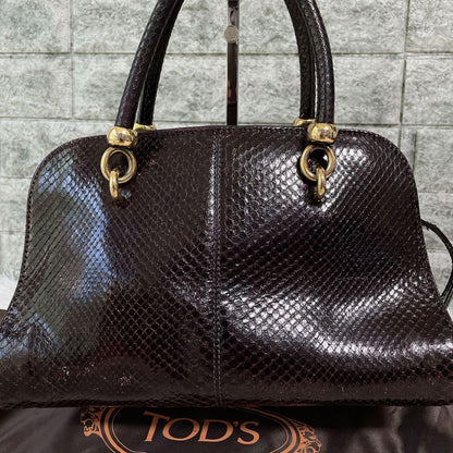 TOD'S Hand Bag Tote Purse Leather Brown Authentic