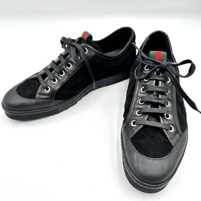 GUCCI Sneakers Shoes Low-Cut Sherry Line EU 38 US 8 Leather Suede Black Auth