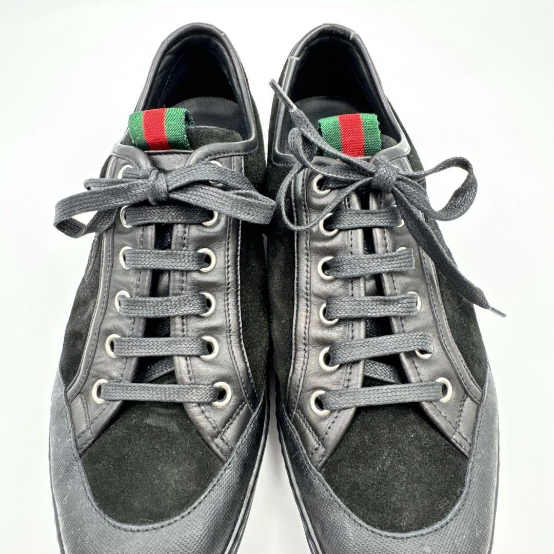 GUCCI Sneakers Shoes Low-Cut Sherry Line EU 38 US 8 Leather Suede Black Auth