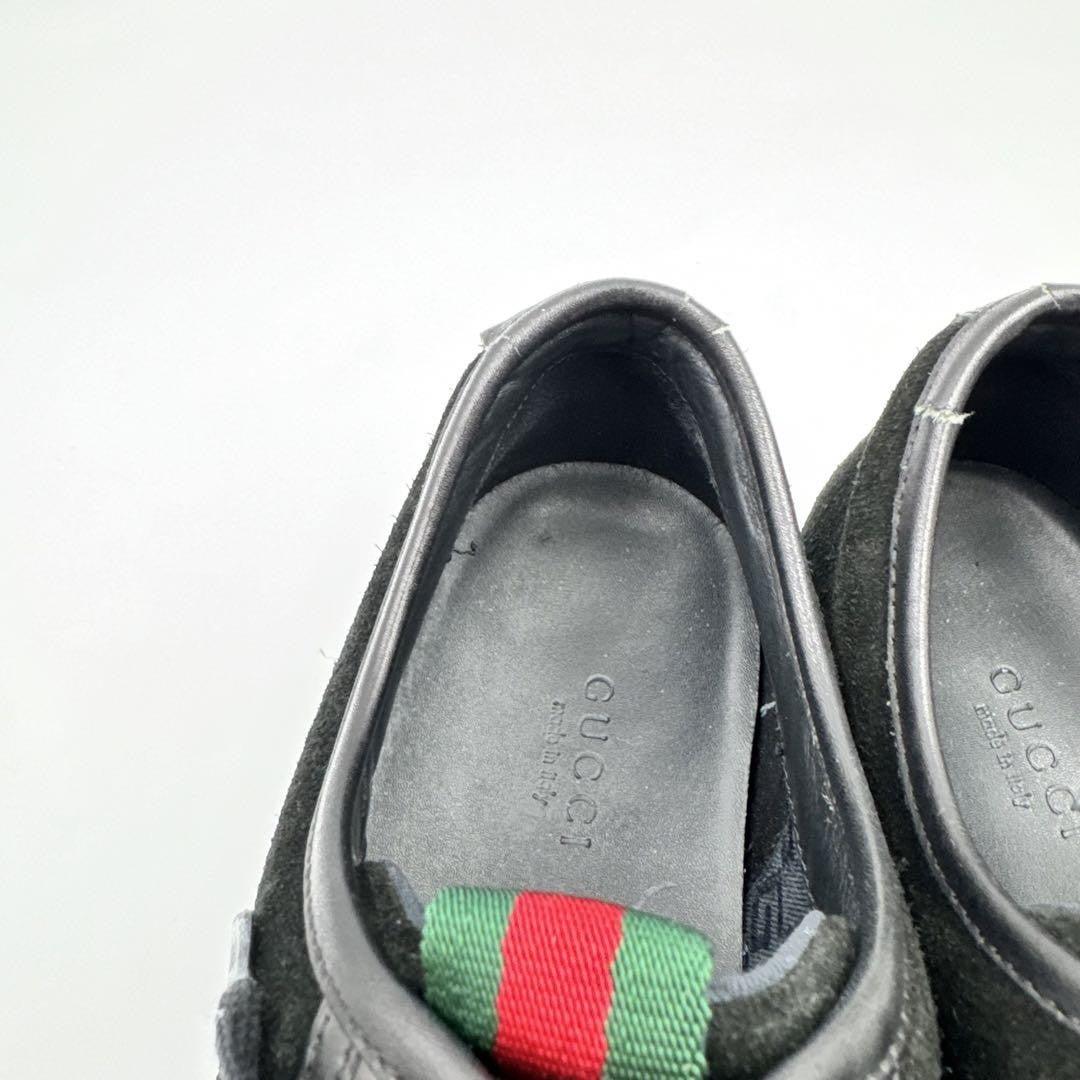 GUCCI Sneakers Shoes Low-Cut Sherry Line EU 38 US 8 Leather Suede Black Auth