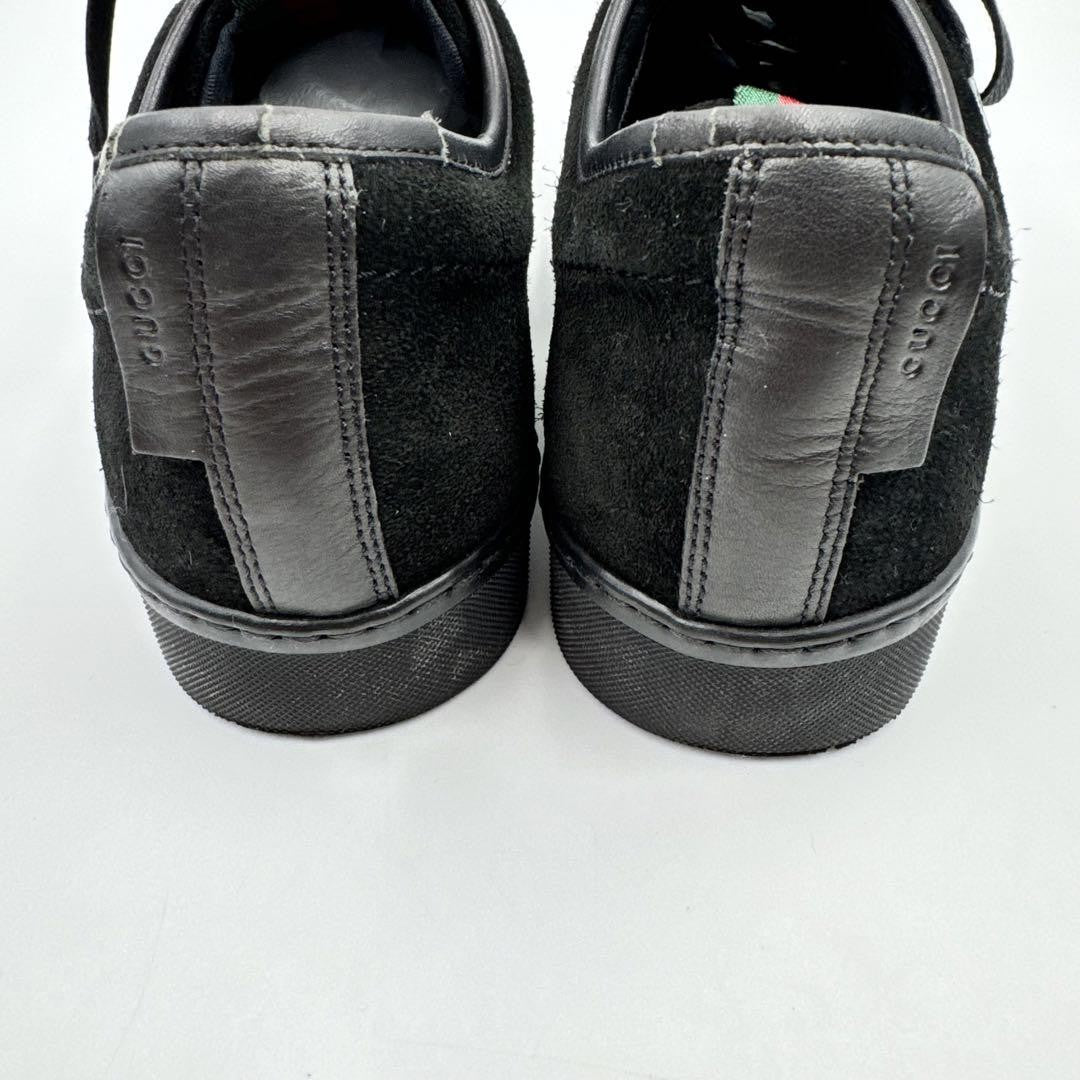 GUCCI Sneakers Shoes Low-Cut Sherry Line EU 38 US 8 Leather Suede Black Auth
