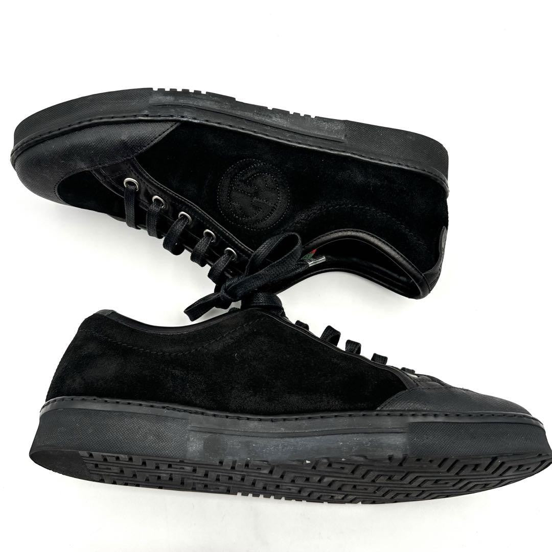 GUCCI Sneakers Shoes Low-Cut Sherry Line EU 38 US 8 Leather Suede Black Auth