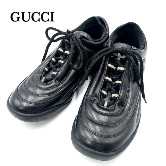 GUCCI Sneakers Shoes Low-Cut EU 37.5 US 7.5 Leather Black Authentic