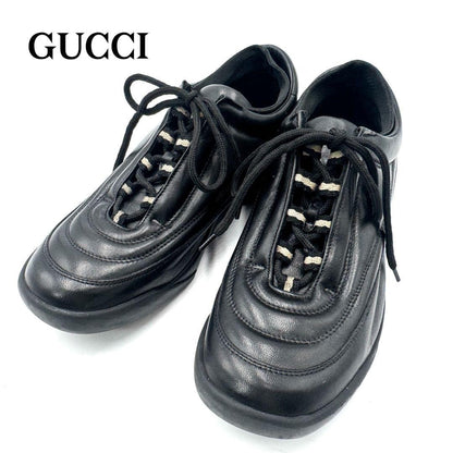 GUCCI Sneakers Shoes Low-Cut EU 37.5 US 7.5 Leather Black Authentic