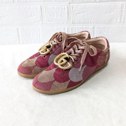 GUCCI Sneakers Shoes Low-Cut GG Marmont EU 36.5 US 6.5 Red Gold Authentic