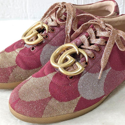GUCCI Sneakers Shoes Low-Cut GG Marmont EU 36.5 US 6.5 Red Gold Authentic