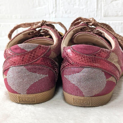 GUCCI Sneakers Shoes Low-Cut GG Marmont EU 36.5 US 6.5 Red Gold Authentic