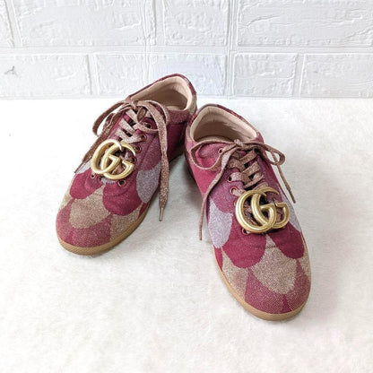 GUCCI Sneakers Shoes Low-Cut GG Marmont EU 36.5 US 6.5 Red Gold Authentic