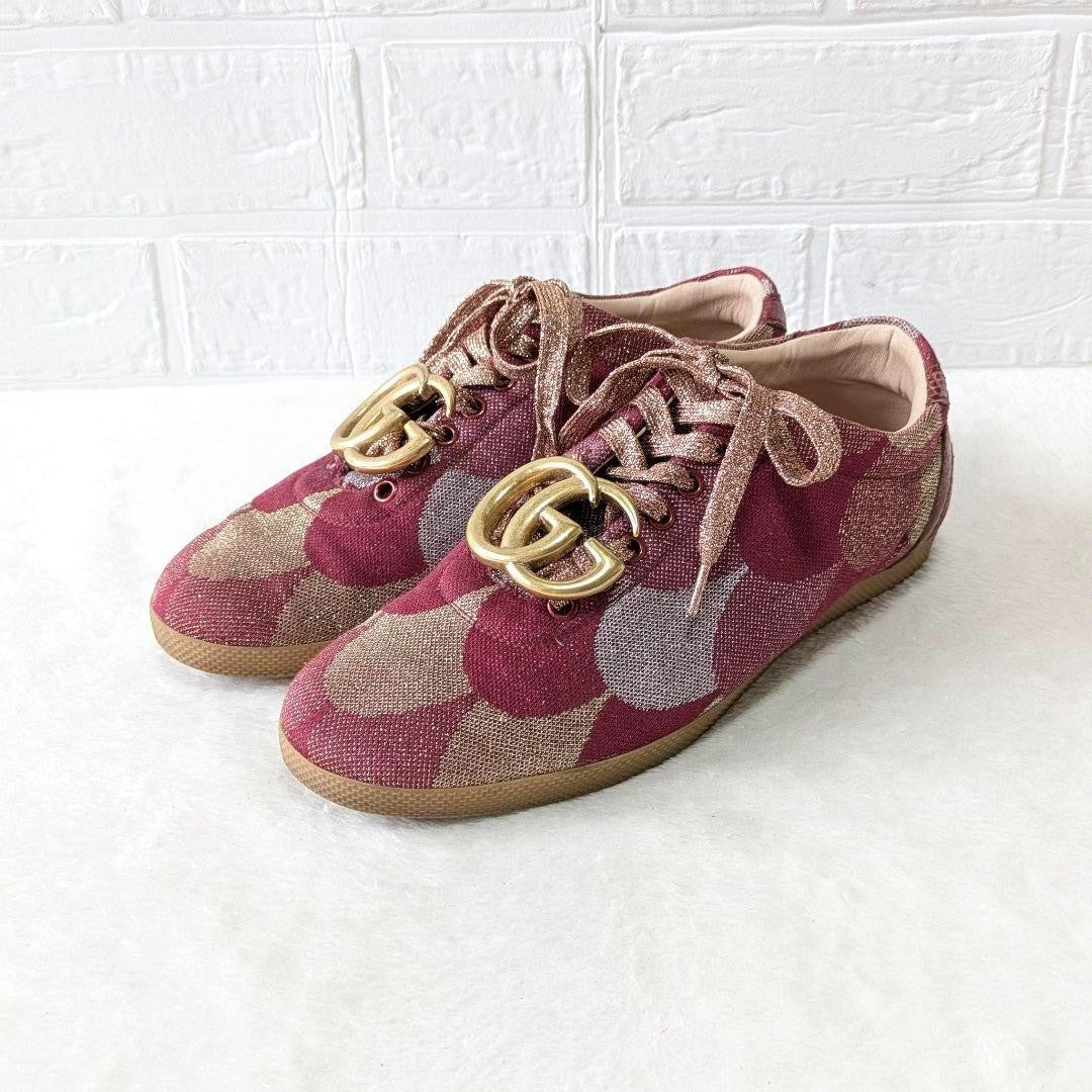 GUCCI Sneakers Shoes Low-Cut GG Marmont EU 36.5 US 6.5 Red Gold Authentic
