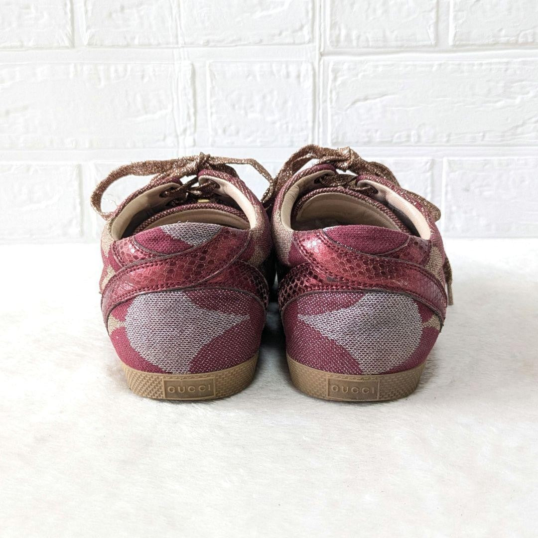 GUCCI Sneakers Shoes Low-Cut GG Marmont EU 36.5 US 6.5 Red Gold Authentic