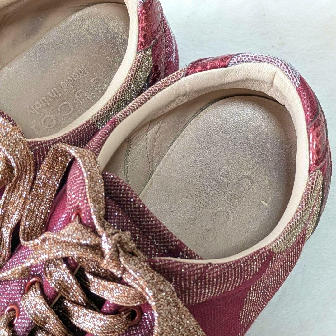GUCCI Sneakers Shoes Low-Cut GG Marmont EU 36.5 US 6.5 Red Gold Authentic