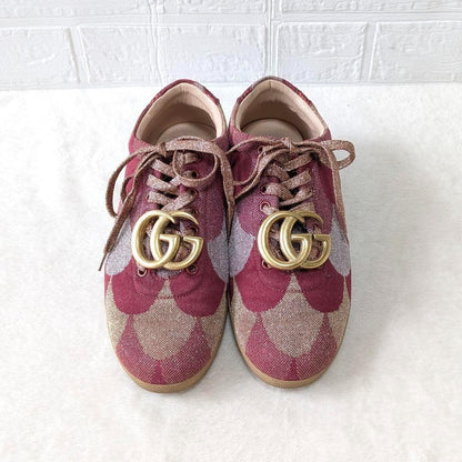 GUCCI Sneakers Shoes Low-Cut GG Marmont EU 36.5 US 6.5 Red Gold Authentic
