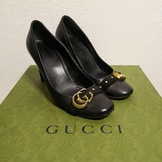GUCCI Shoes Pumps Heel EU 36.5 US 6.5 Leather Black Authentic
