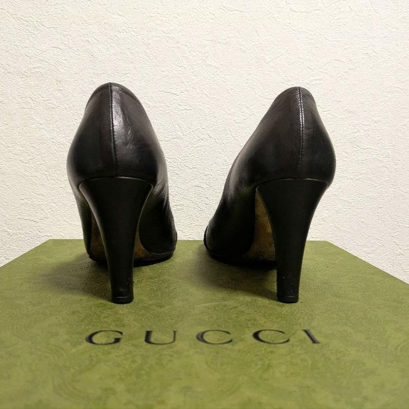 GUCCI Shoes Pumps Heel EU 36.5 US 6.5 Leather Black Authentic