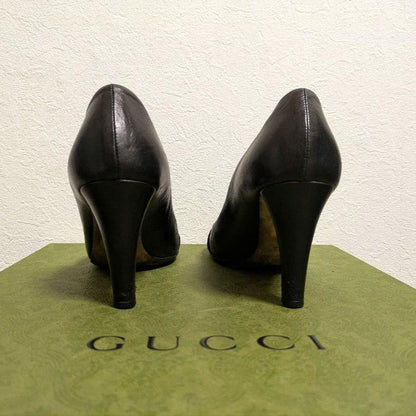 GUCCI Shoes Pumps Heel EU 36.5 US 6.5 Leather Black Authentic