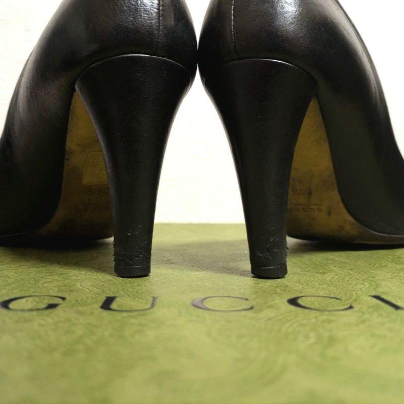 GUCCI Shoes Pumps Heel EU 36.5 US 6.5 Leather Black Authentic