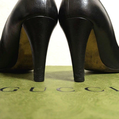 GUCCI Shoes Pumps Heel EU 36.5 US 6.5 Leather Black Authentic