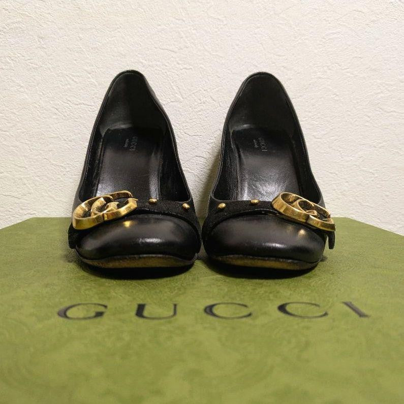 GUCCI Shoes Pumps Heel EU 36.5 US 6.5 Leather Black Authentic