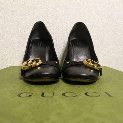 GUCCI Shoes Pumps Heel EU 36.5 US 6.5 Leather Black Authentic