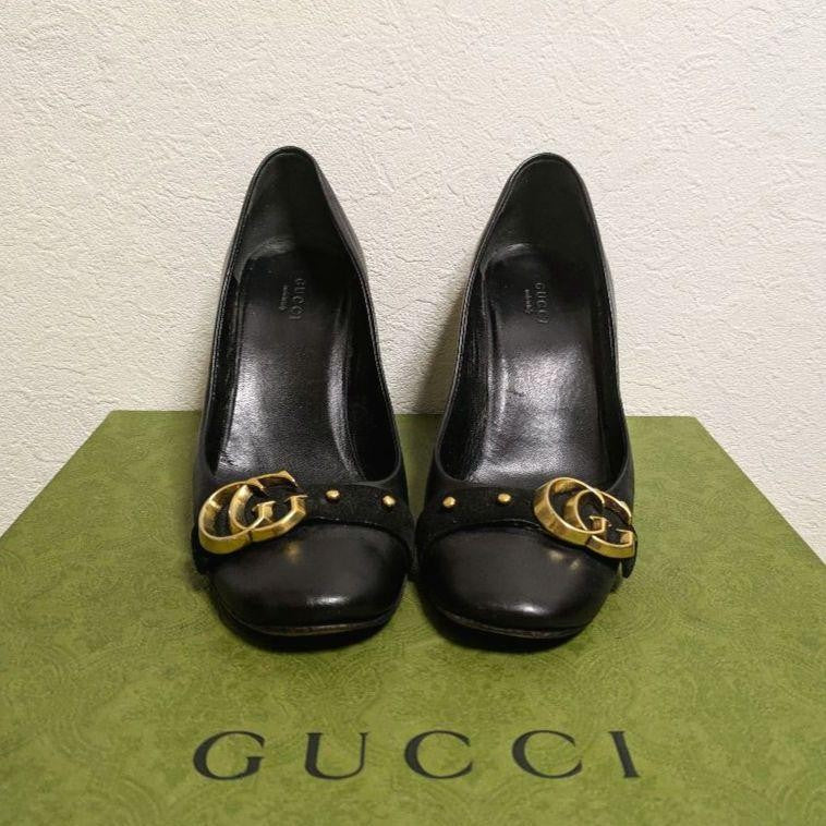 GUCCI Shoes Pumps Heel EU 36.5 US 6.5 Leather Black Authentic