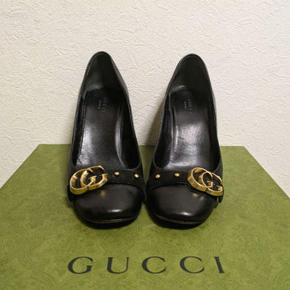 GUCCI Shoes Pumps Heel EU 36.5 US 6.5 Leather Black Authentic