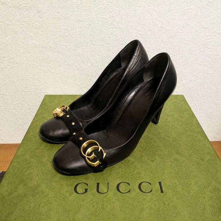 GUCCI Shoes Pumps Heel EU 36.5 US 6.5 Leather Black Authentic