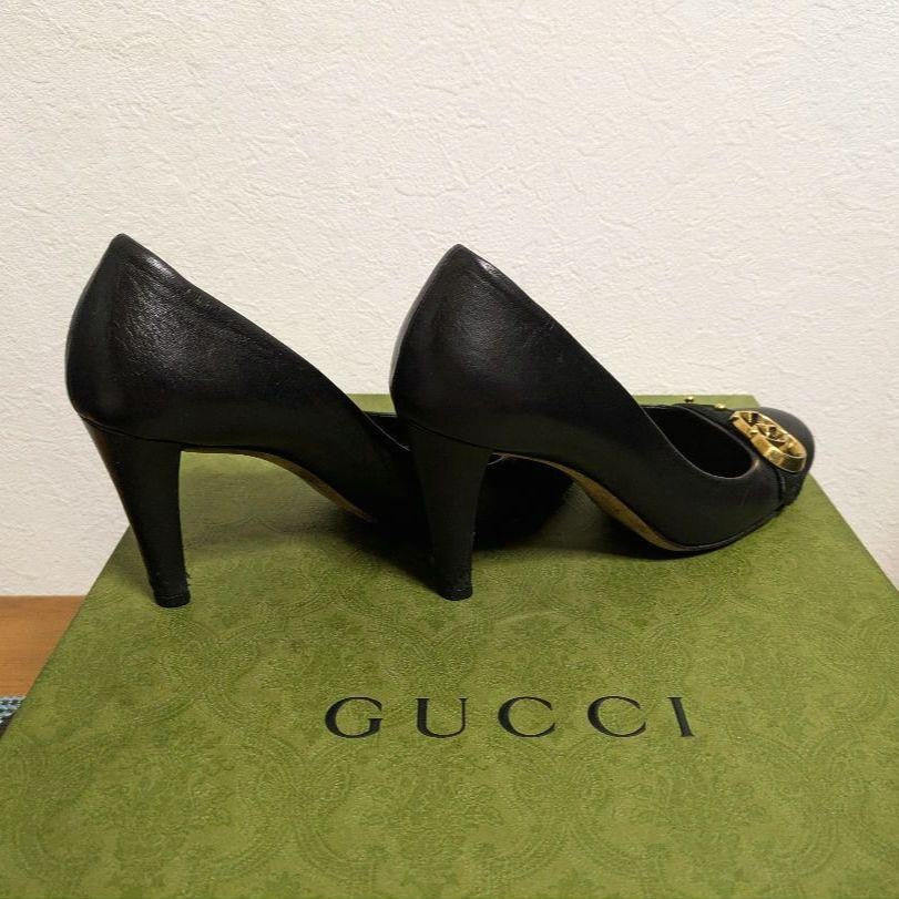 GUCCI Shoes Pumps Heel EU 36.5 US 6.5 Leather Black Authentic