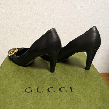 GUCCI Shoes Pumps Heel EU 36.5 US 6.5 Leather Black Authentic