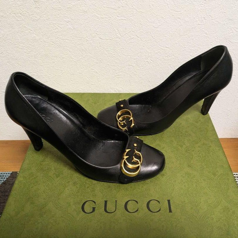 GUCCI Shoes Pumps Heel EU 36.5 US 6.5 Leather Black Authentic