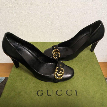 GUCCI Shoes Pumps Heel EU 36.5 US 6.5 Leather Black Authentic