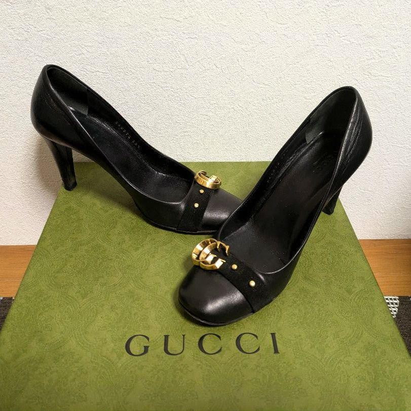 GUCCI Shoes Pumps Heel EU 36.5 US 6.5 Leather Black Authentic