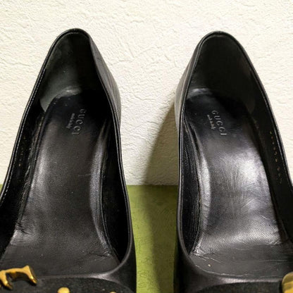GUCCI Shoes Pumps Heel EU 36.5 US 6.5 Leather Black Authentic