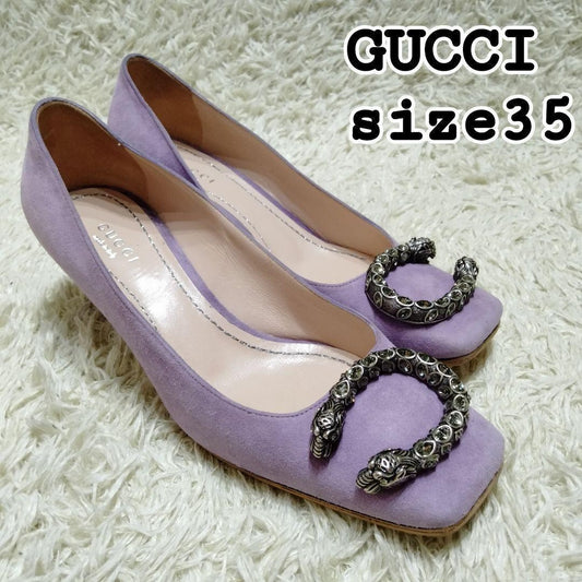 GUCCI Shoes Pumps Heel EU 35 US 5 Suede Purple Authentic