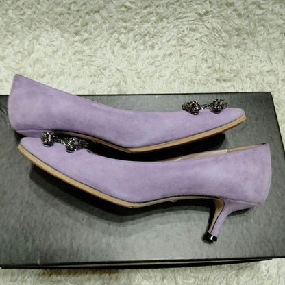 GUCCI Shoes Pumps Heel EU 35 US 5 Suede Purple Authentic
