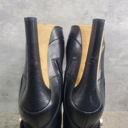 GUCCI Short Boots Shoes EU 37.0 US 7.0 Leather Black Authentic