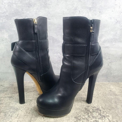 GUCCI Short Boots Shoes EU 37.0 US 7.0 Leather Black Authentic