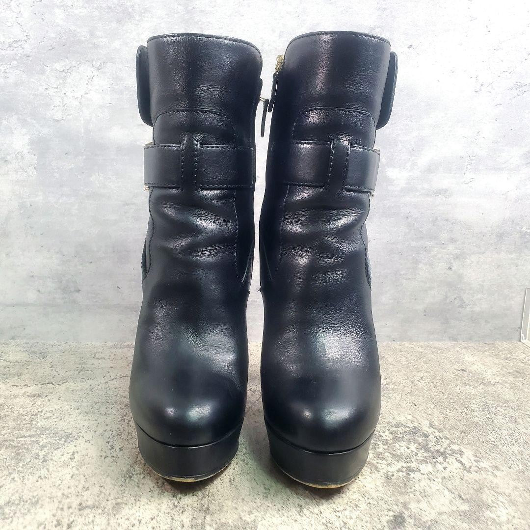 GUCCI Short Boots Shoes EU 37.0 US 7.0 Leather Black Authentic