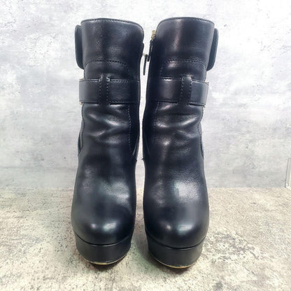 GUCCI Short Boots Shoes EU 37.0 US 7.0 Leather Black Authentic