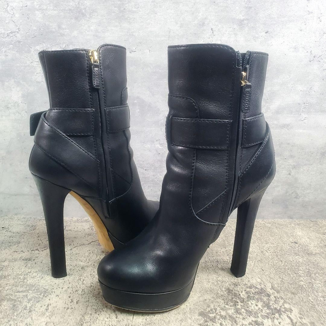 GUCCI Short Boots Shoes EU 37.0 US 7.0 Leather Black Authentic