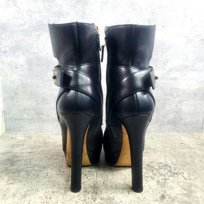 GUCCI Short Boots Shoes EU 37.0 US 7.0 Leather Black Authentic