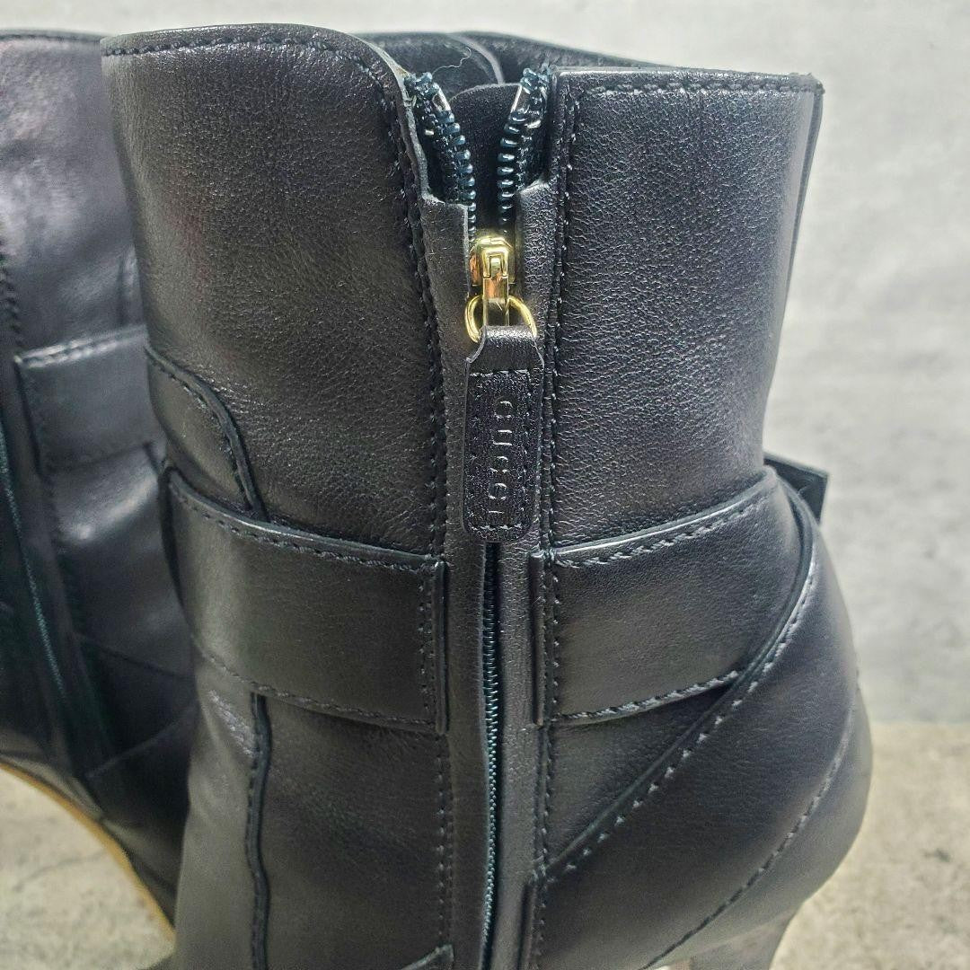GUCCI Short Boots Shoes EU 37.0 US 7.0 Leather Black Authentic