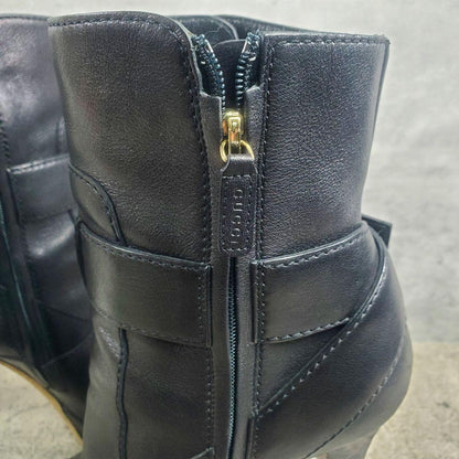GUCCI Short Boots Shoes EU 37.0 US 7.0 Leather Black Authentic