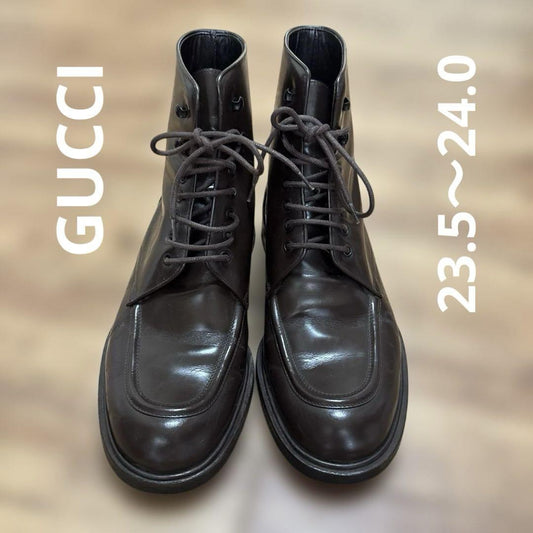 GUCCI Lace-up Boots Shoes EU 37.0 US 7.0 Dark Brown Authentic