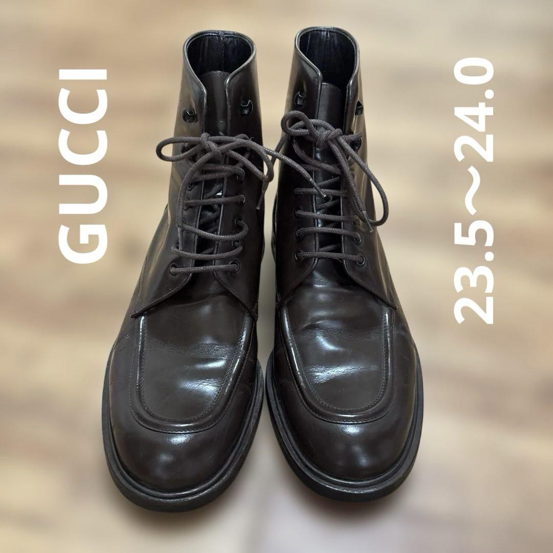 GUCCI Lace-up Boots Shoes EU 37.0 US 7.0 Dark Brown Authentic